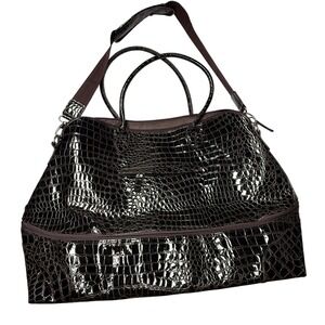 Toss Designs Brown XL Faux Croc Carry On Duffle Travel‎ Bag Luggage Weekender